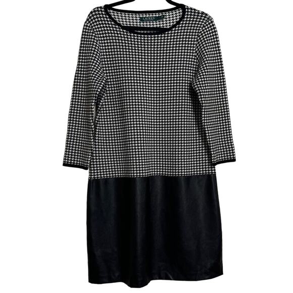Lauren Ralph Lauren Dresses & Skirts - Lauren Ralph Lauren Houndstooth Faux Leather Shift Dress Black White Size L